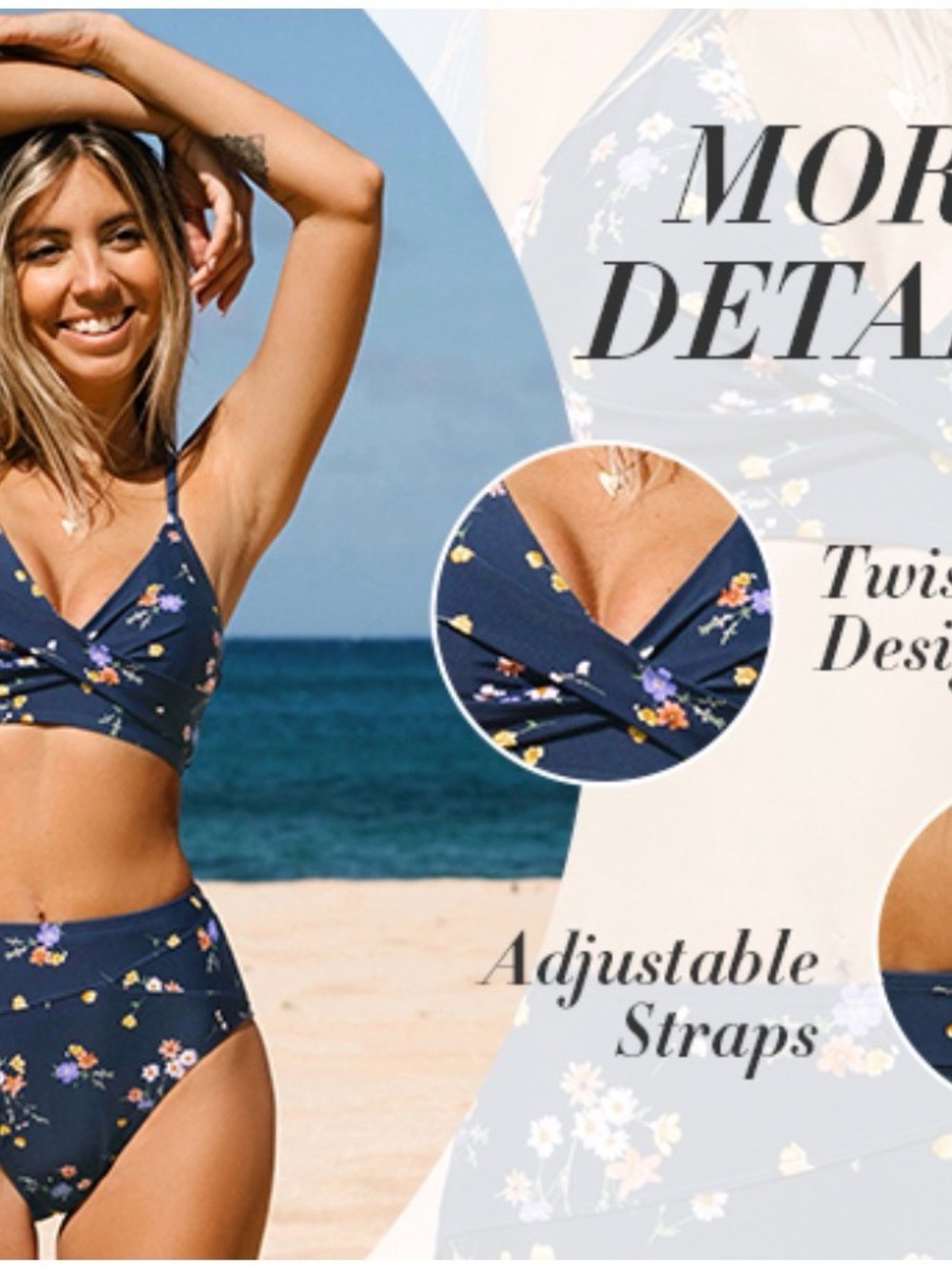Cupshe Navy Floral High-Waist Bikini Set - Picture 4 of 7
